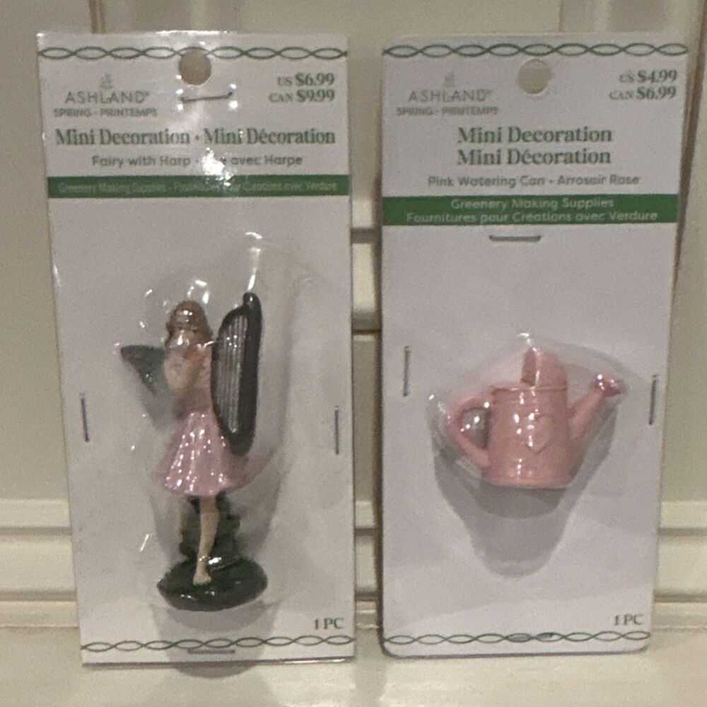 Ashland Mini Decoration Fairy with Harp & Pink Watering Can Fantasy Theme